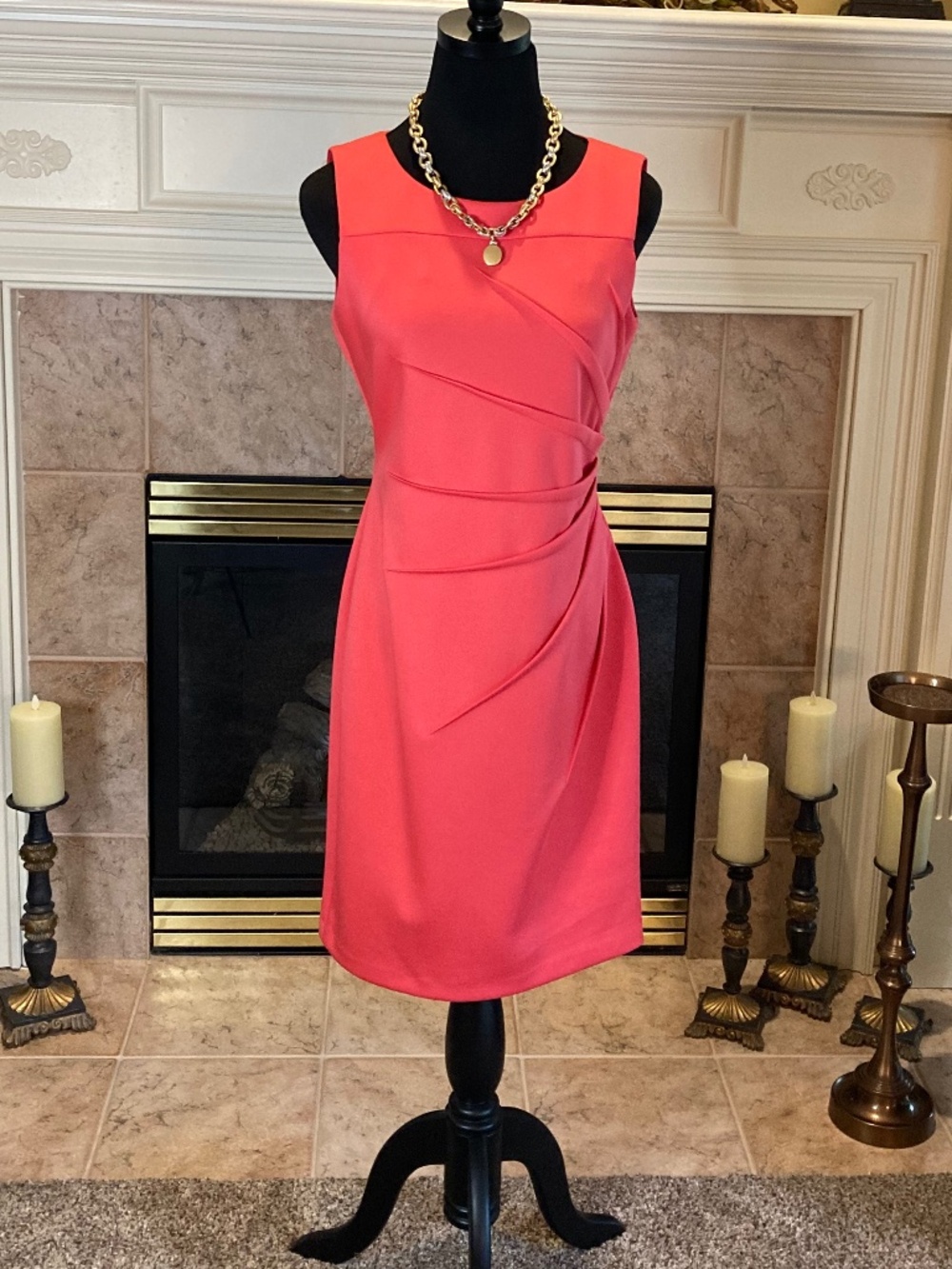 CALVIN KLEIN Sleeveless Starburst Sheath Dress Coral Color Size 10P